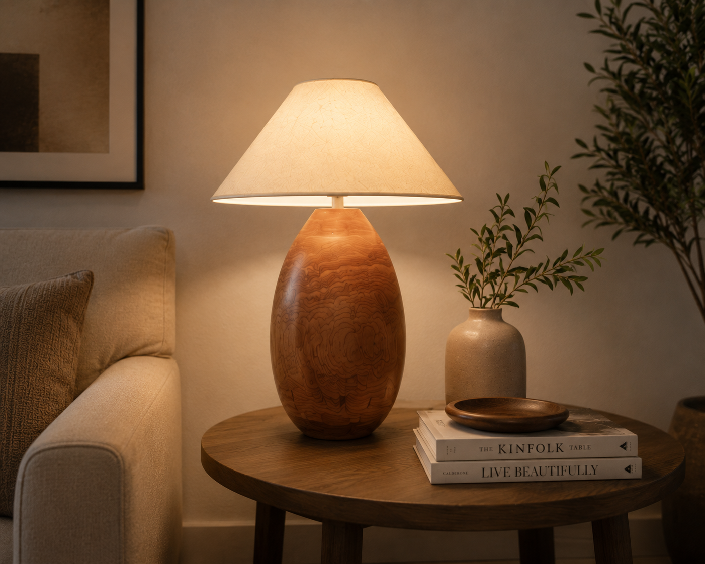 Handcrafted Solid Wood Table Lamp | Modern Bedside & Living Room Decorative Lamp