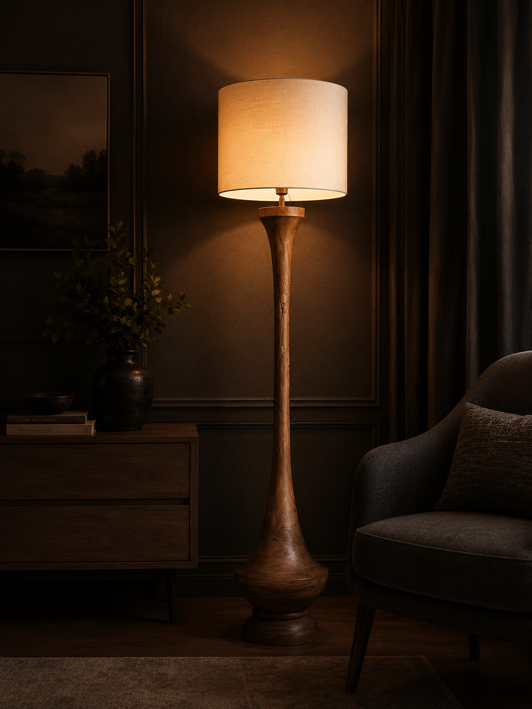 Premium Handcrafted Wooden Floor Lamp with Fabric Shade
