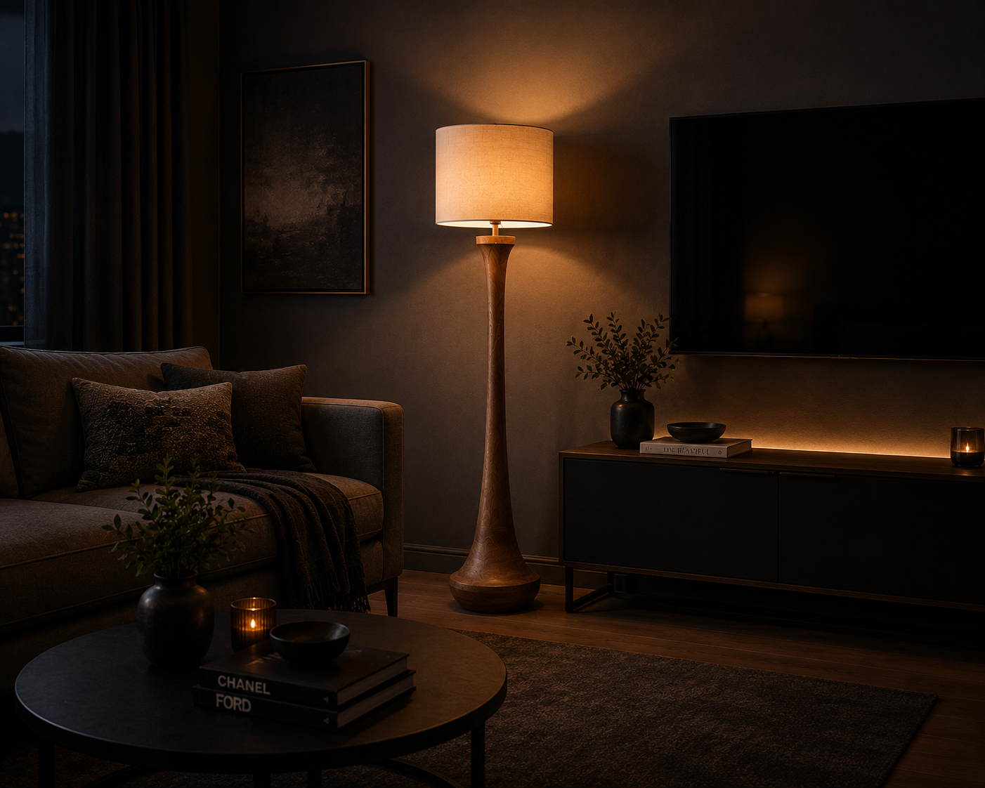 Premium Handcrafted Wooden Floor Lamp with Fabric Shade