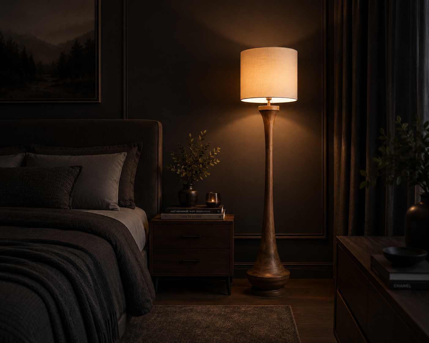 Premium Handcrafted Wooden Floor Lamp with Fabric Shade