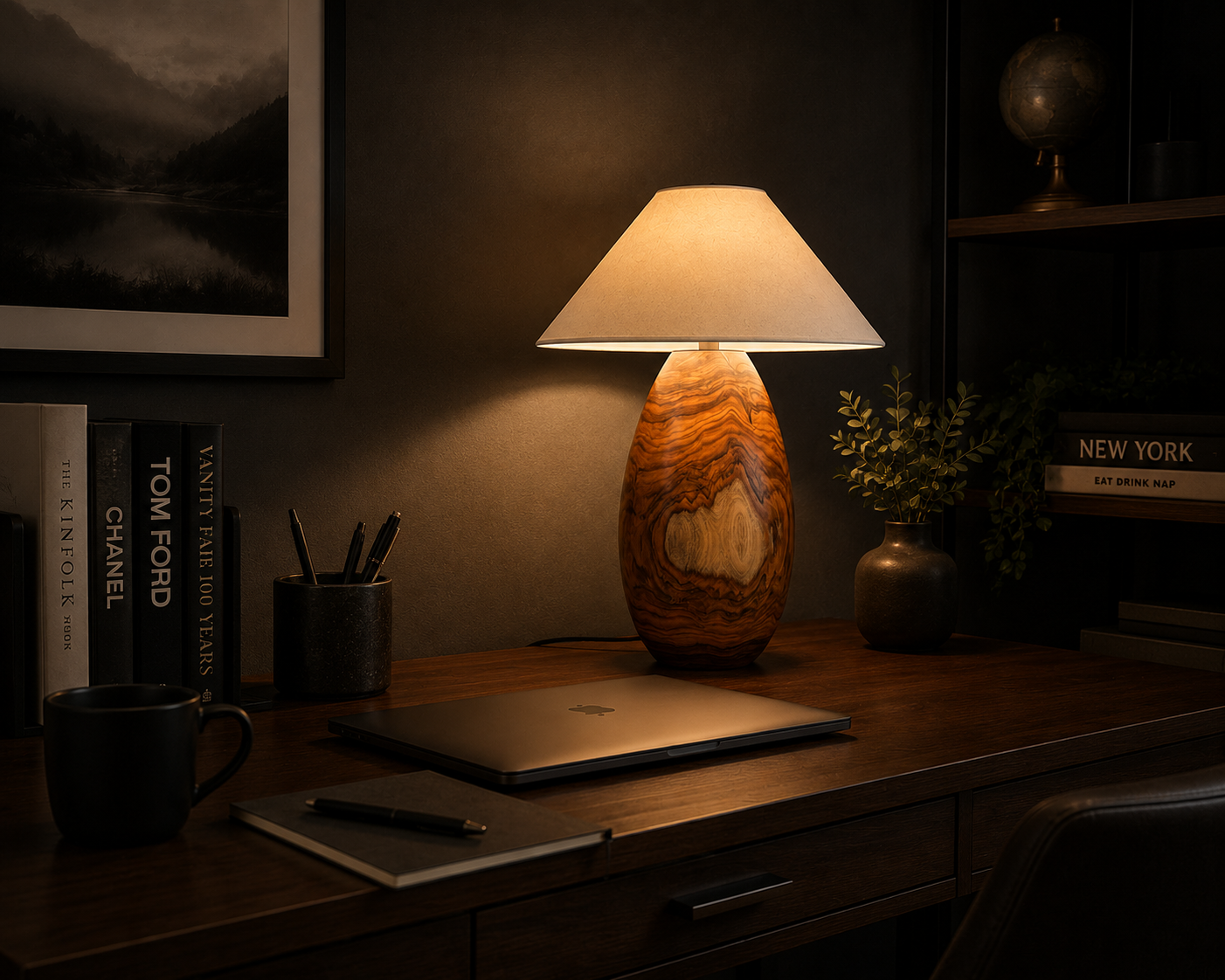Premium Handmade Wooden Table Lamp with Fabric Shade