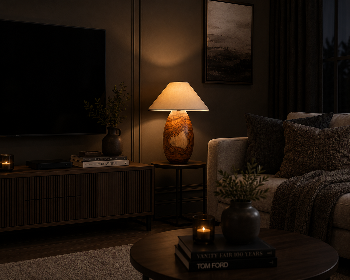 Premium Handmade Wooden Table Lamp with Fabric Shade