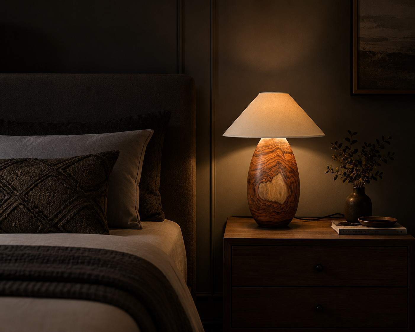 Premium Handmade Wooden Table Lamp with Fabric Shade