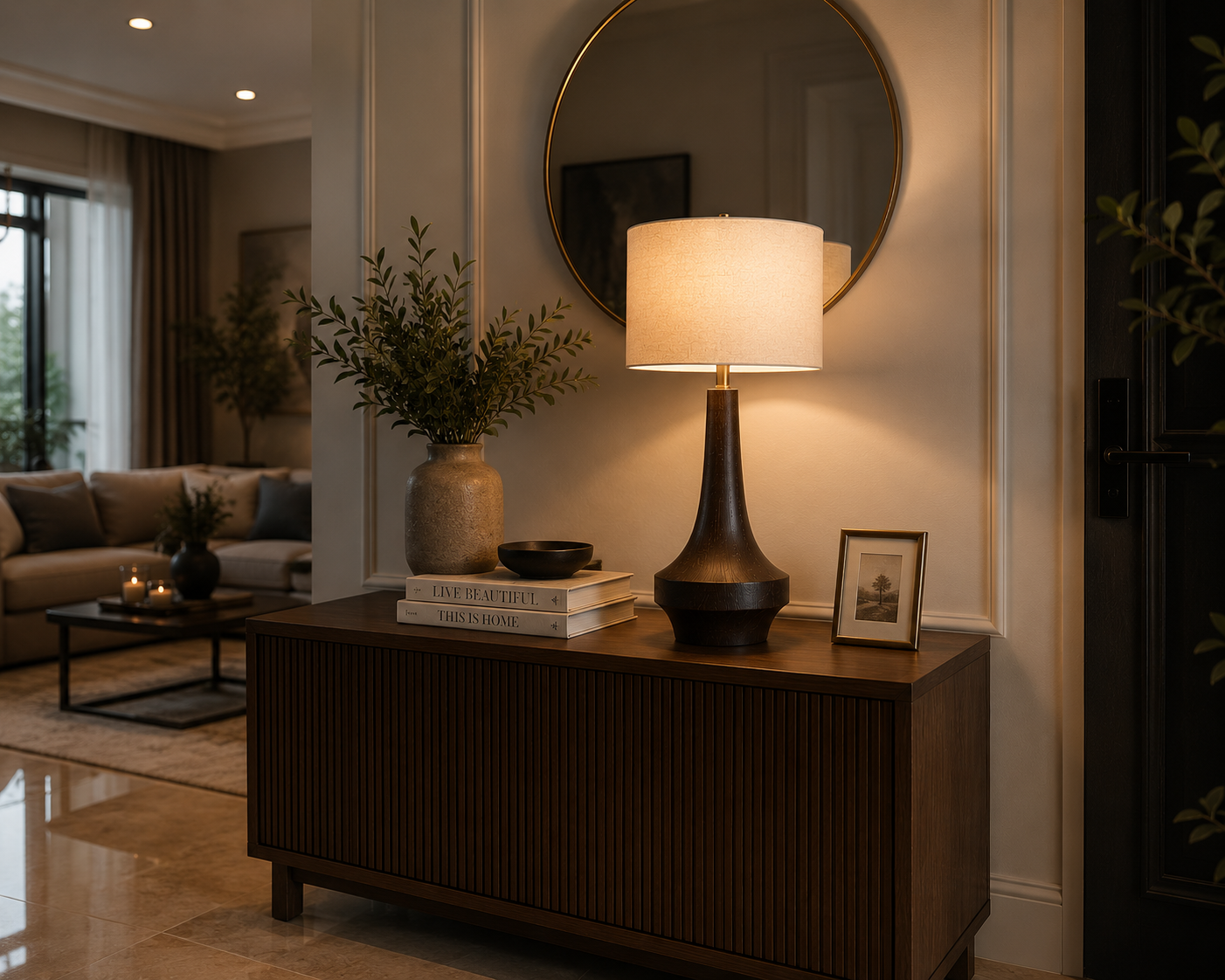 Luxury Solid Wood Table Lamp with Linen Fabric Shade