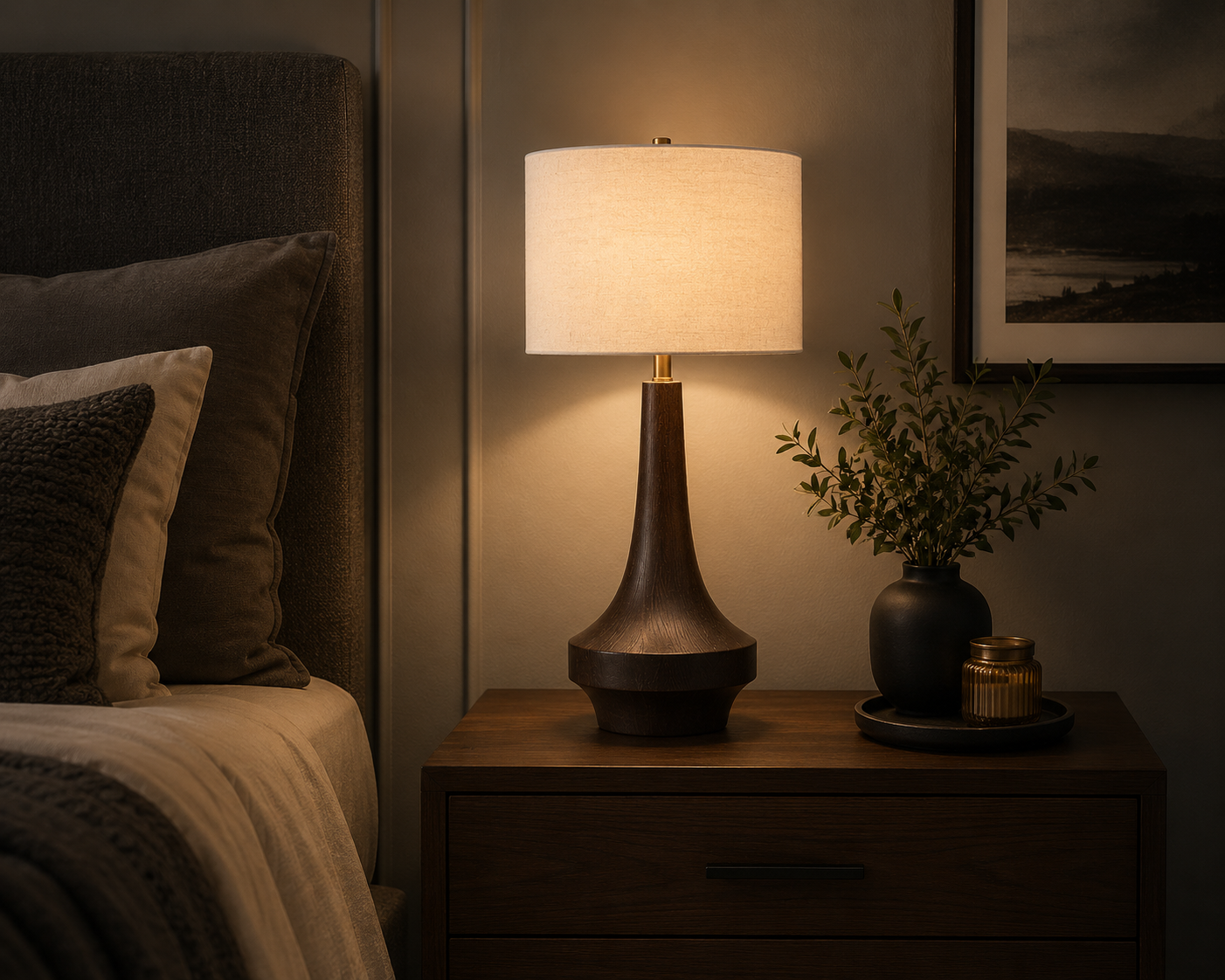 Luxury Solid Wood Table Lamp with Linen Fabric Shade