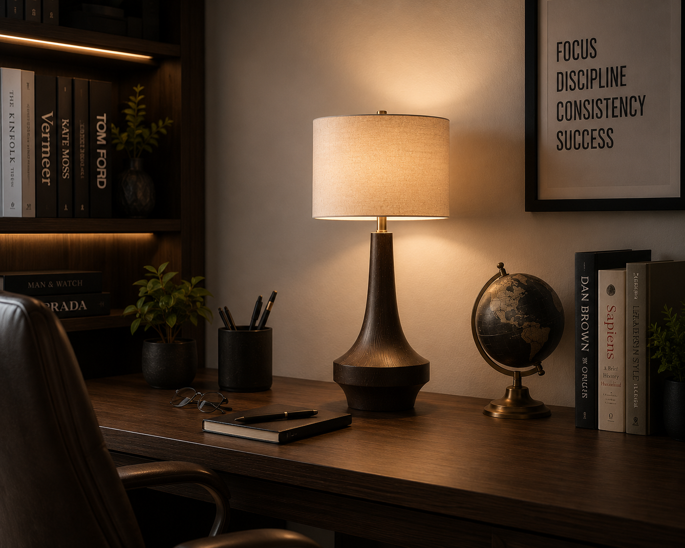 Luxury Solid Wood Table Lamp with Linen Fabric Shade