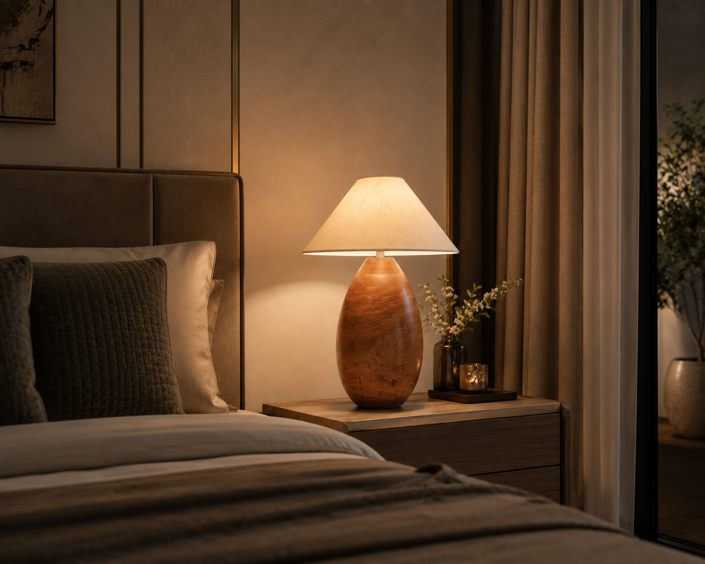Handcrafted Solid Wood Table Lamp | Modern Bedside & Living Room Decorative Lamp